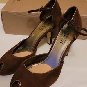 Franco Sarto suede brown high heel ankle strap open toe